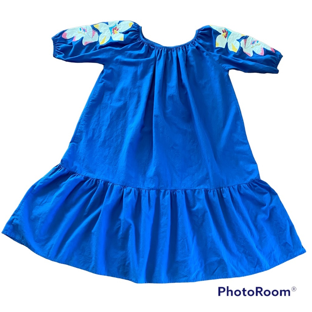 Vandemere Cottage Fairy House Dress Blue Floral Sleeves Ruffle Bottom Size L USA